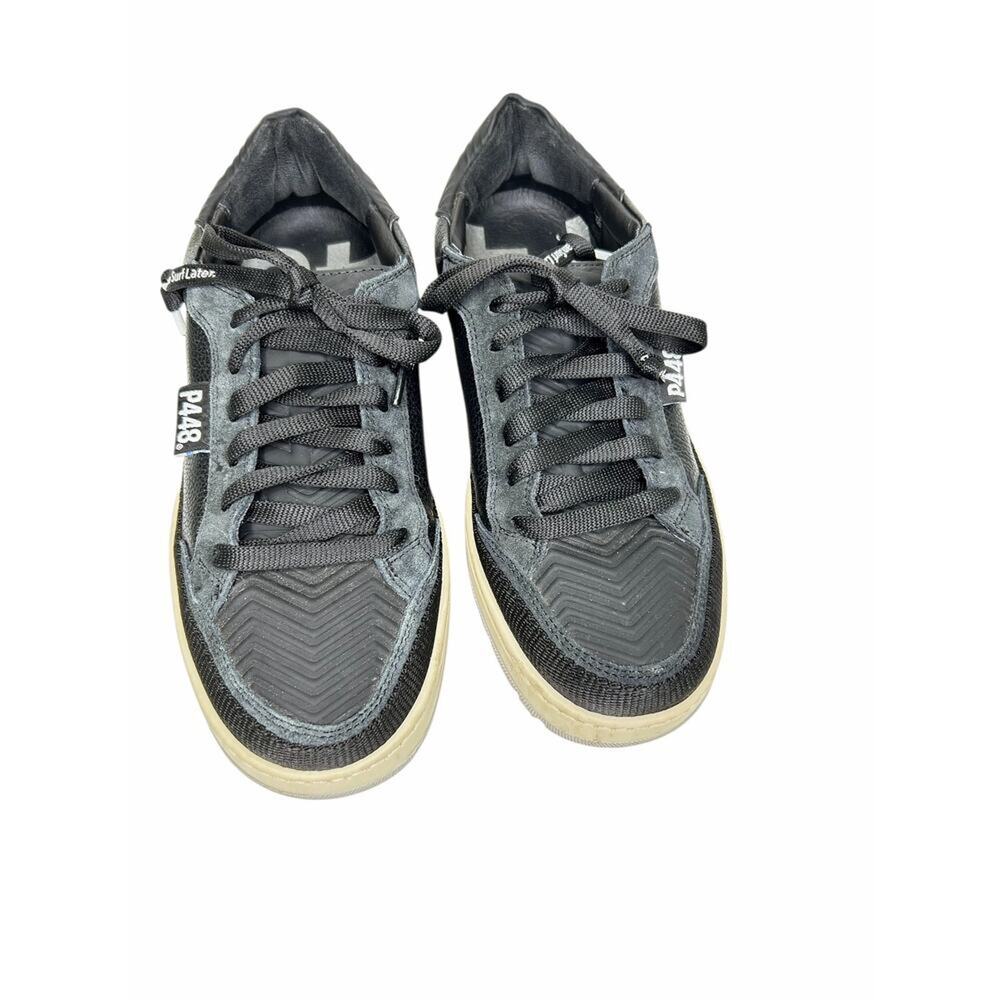 P448 Olli Black Leather Low Top Sneakers Mens 6 / Womens 7.5 Italy - Picture 4 of 8